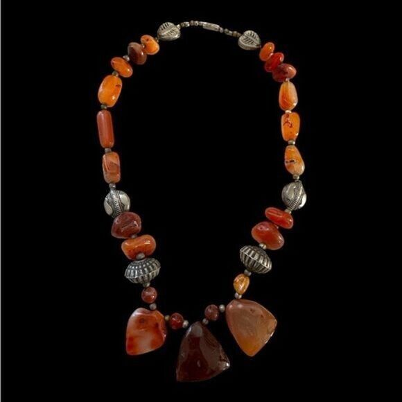 VTG Handmade Orange Carnelian Stone Silver Necklace - Picture 2 of 7